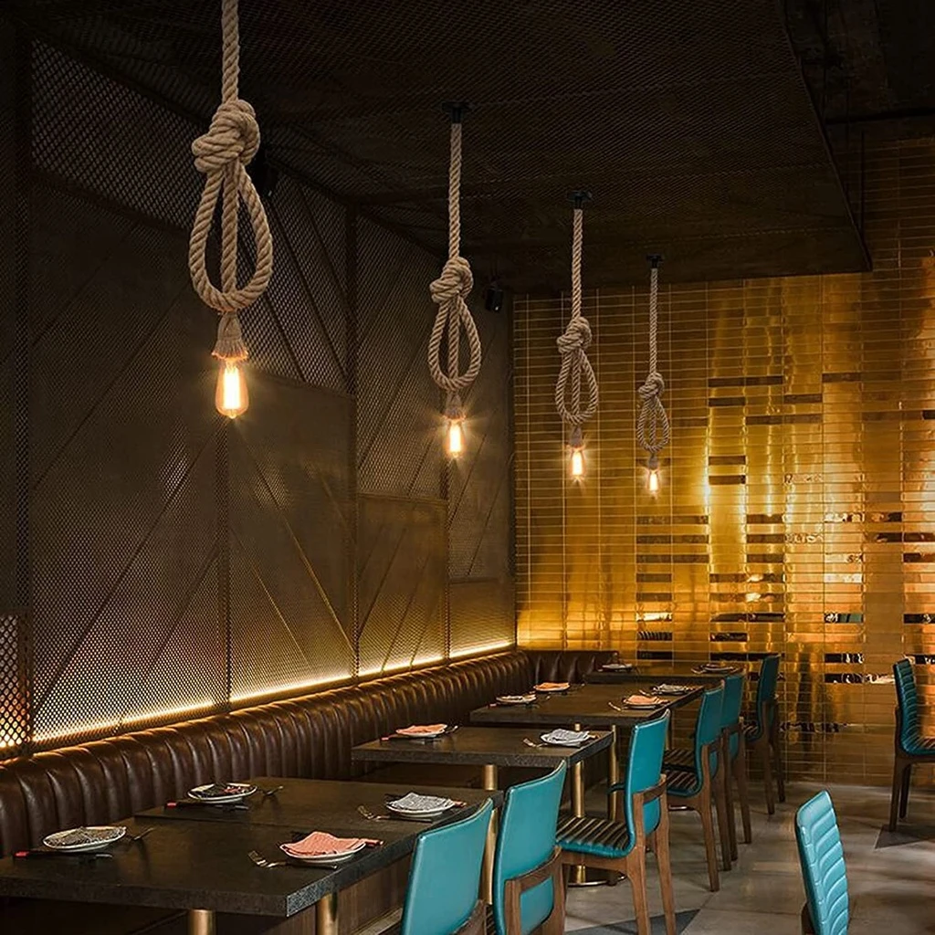 Retro Rope Chandelier – Vintage Design with Rope, E27 Socket, Max 60W, Without Bulb