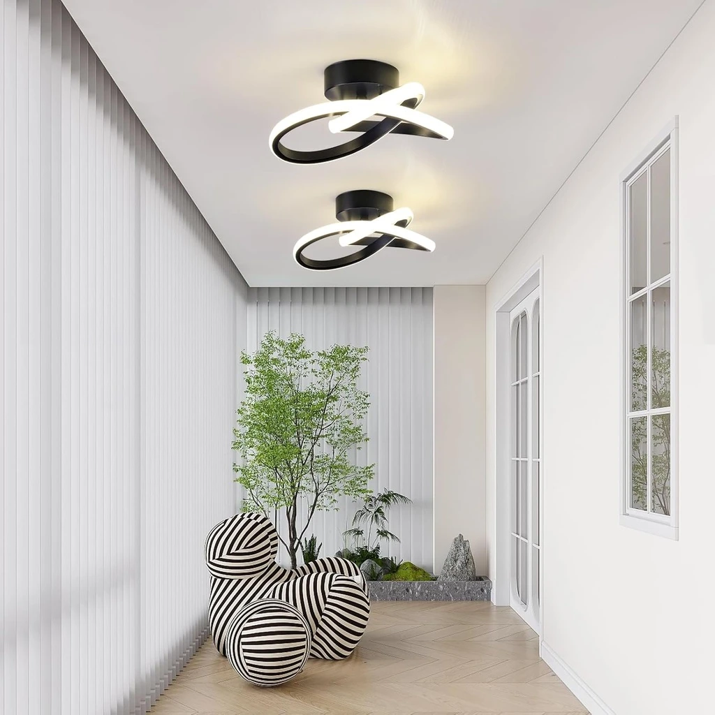 LED Chandelier 24W, 3 Color Temperature Settings (Cool White, Neutral, Warm), Modern Design, Black