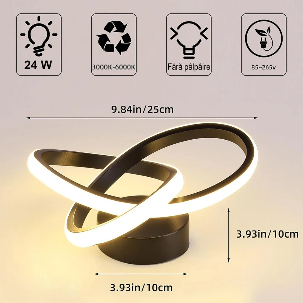 LED Chandelier 24W, 3 Color Temperature Settings (Cool White, Neutral, Warm), Modern Design, Black