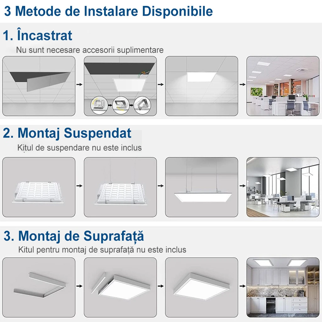 LED panel 30x60 cm, 40W, Eco model, Silver frame, 6500k, recessed lighting