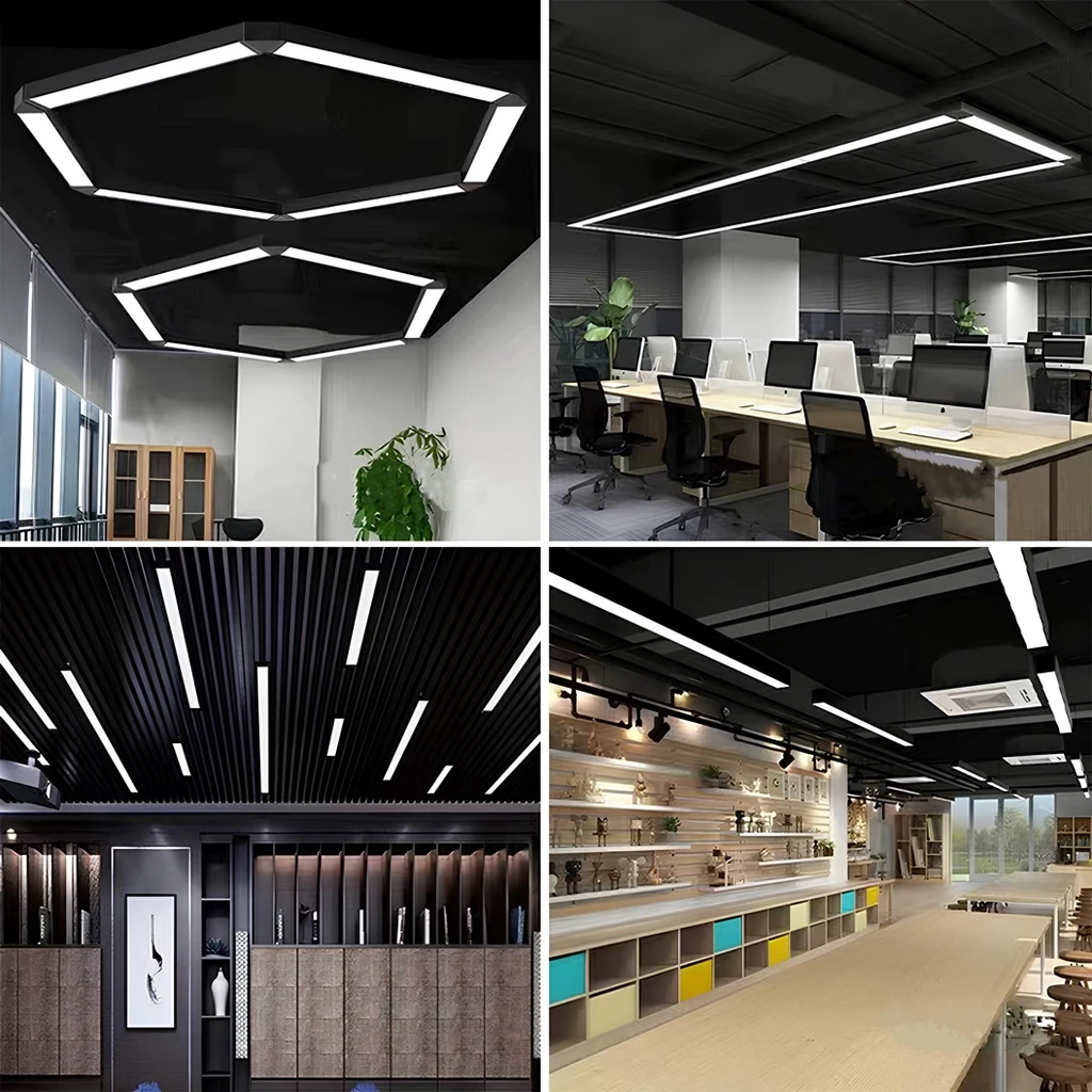 Office LED Ceiling Light 120x20x5.5cm, 48W, Premium Model, Rectangular, Black, 4500k