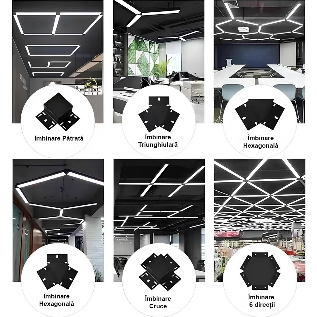 Office LED Ceiling Light 120x20x5.5cm, 48W, Premium Model, Rectangular, Black, 4500k