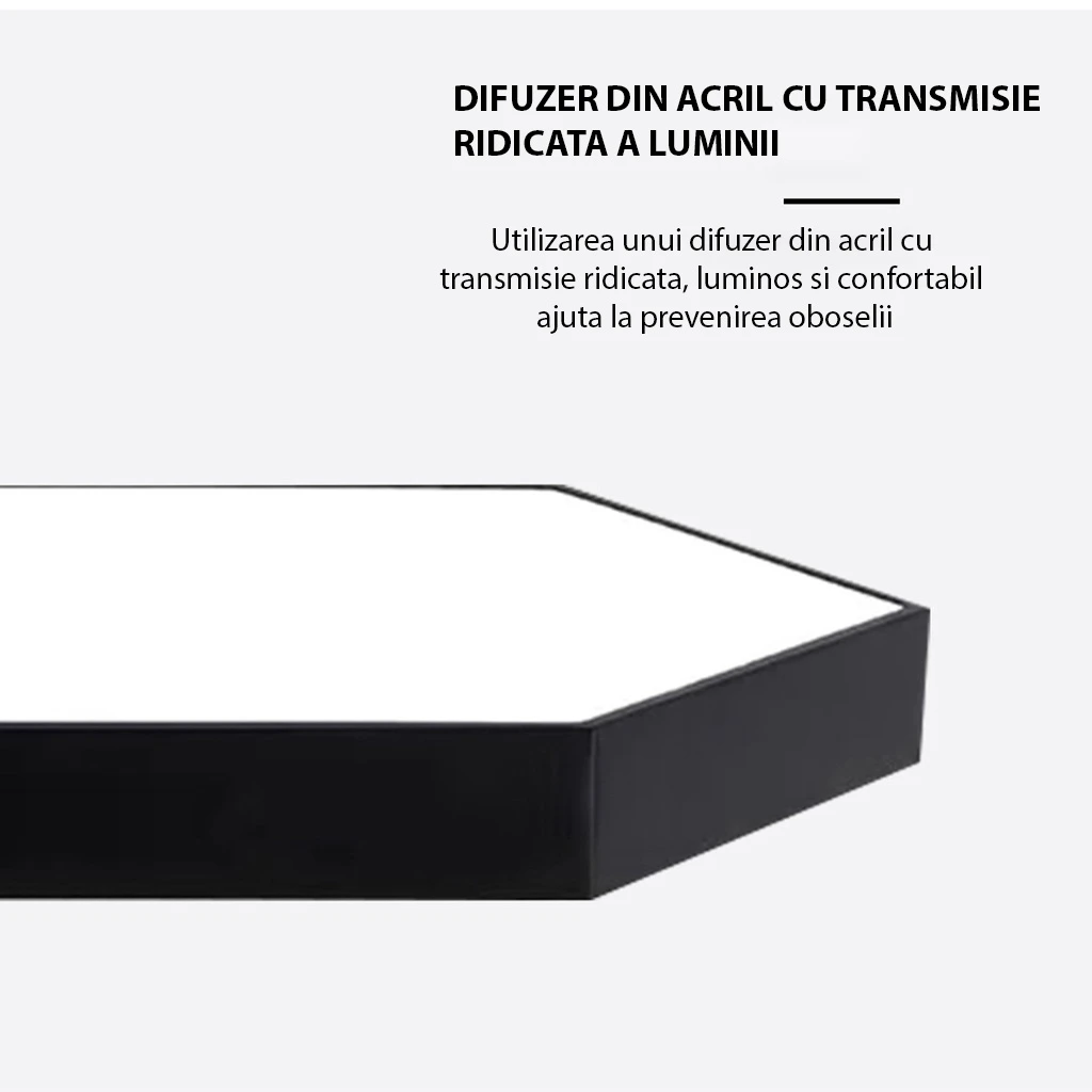 Suspended LED ceiling light 48W, Full Hexagon, Φ60 cm, 6500k, Black