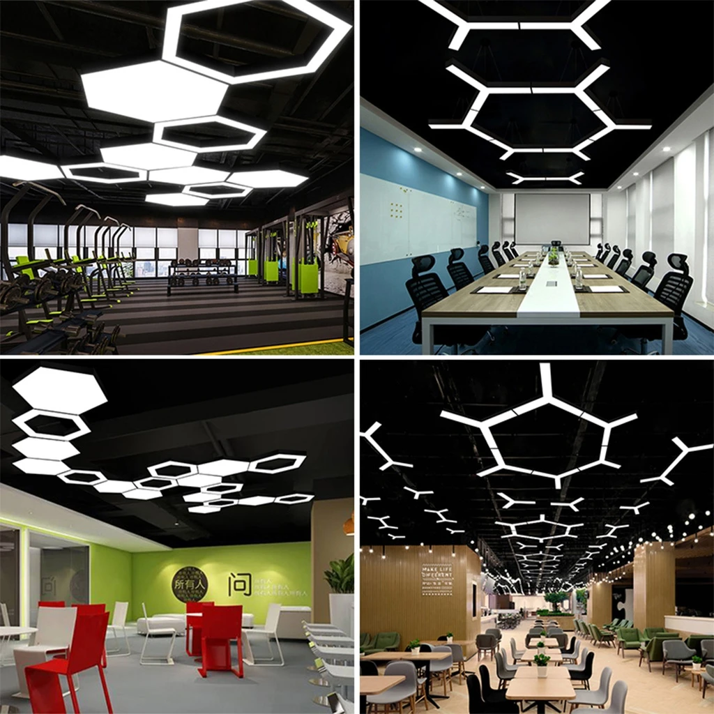 Suspended LED ceiling light 48W, Hollow Hexagon, Φ60 cm, 6500k, Black