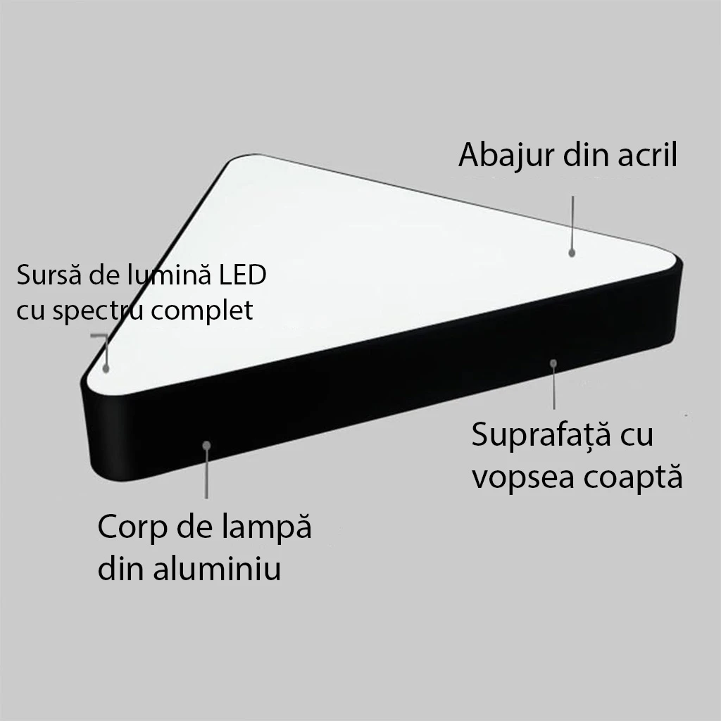 Suspended LED ceiling light 48W, Solid Triangular, 60 cm, 6500k, Black