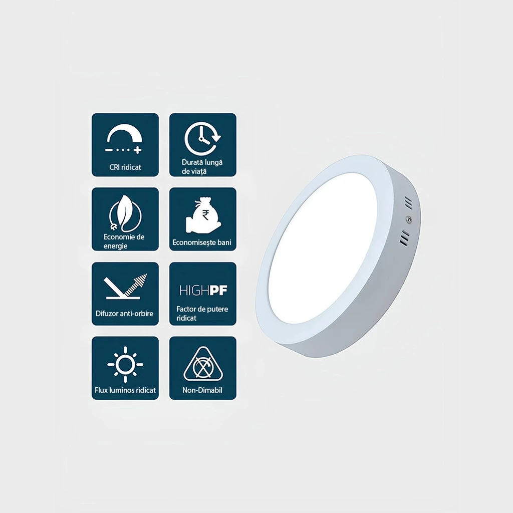 Round LED Ceiling light 12W φ 16cm, 3500k, White, applied