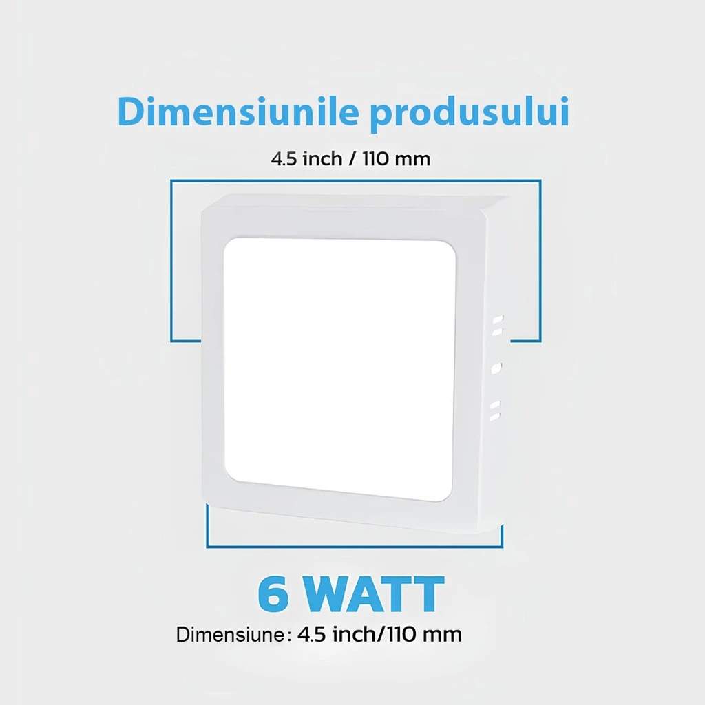 Square LED Ceiling light 6W, 11cm, 3500k, White, applied