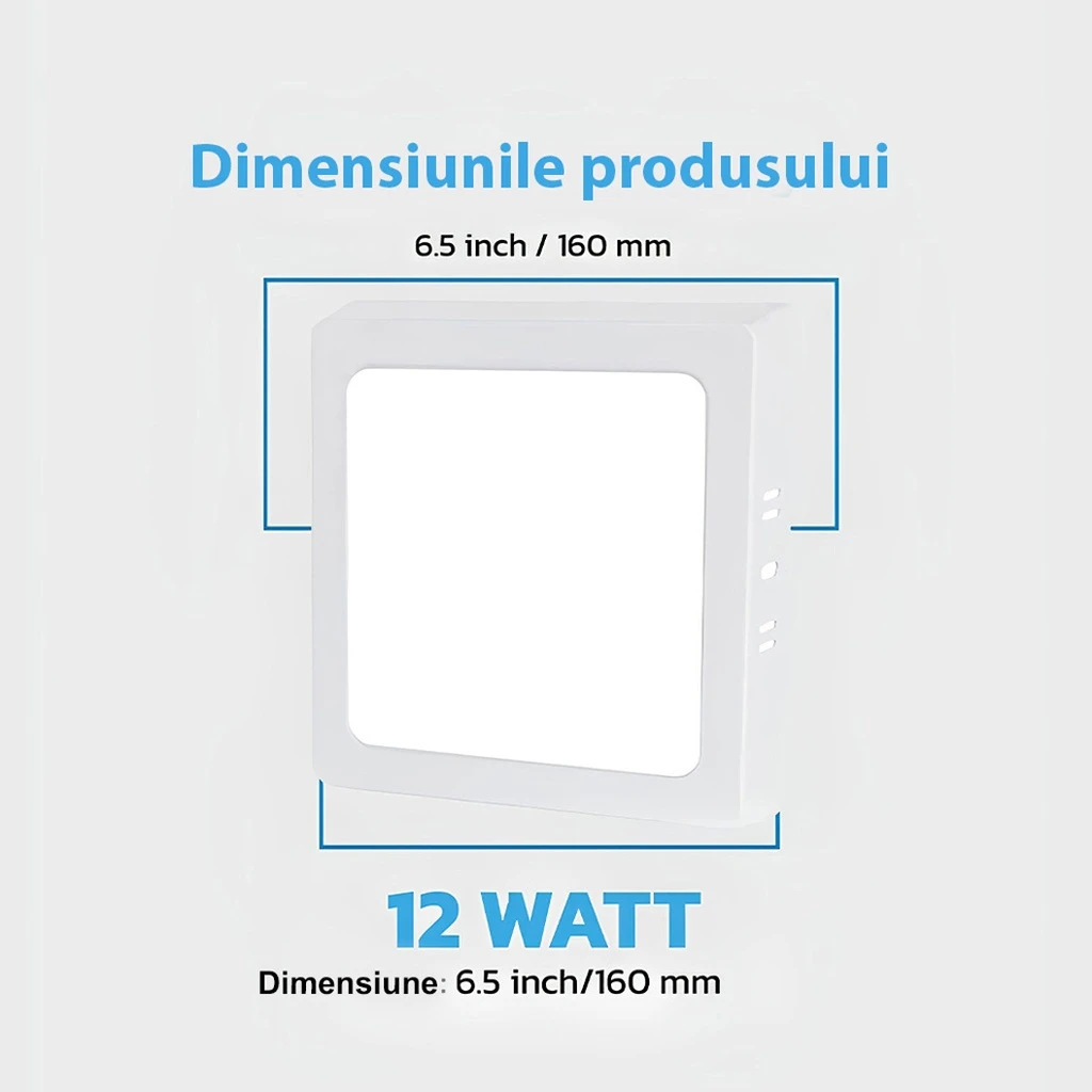Square LED Ceiling light 12W, 16cm, 3500k, White, applied