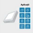 Square LED Ceiling light 12W, 16cm, 3500k, White, applied
