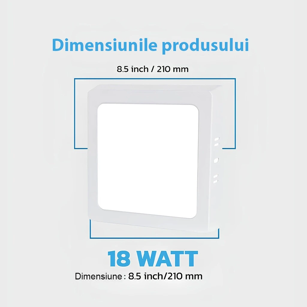 Square LED Ceiling light 18W, 21cm, 3500k, White, applied
