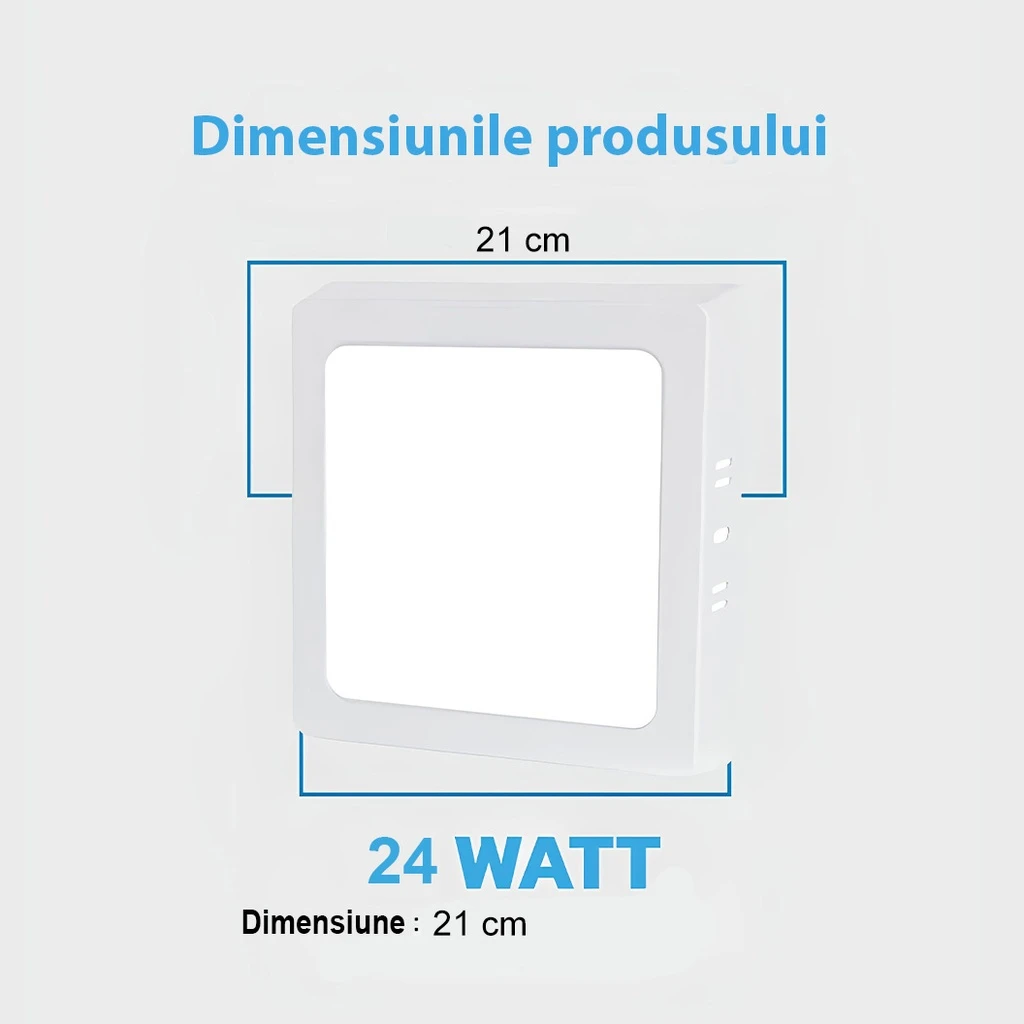Square LED Ceiling light 24W, 21cm, 6500k, White, applied