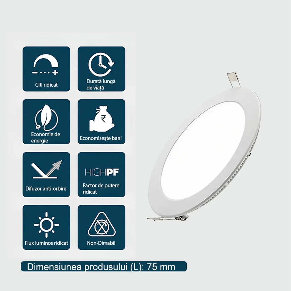Recessed round spot LED 3W, 3500k, White, Encapsulated