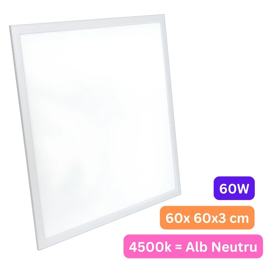 [LBZ-00020] Panou LED 60x60 cm, 60W, Lumina Neutra 4500K, Model Premium, Rama Alba, Ideal pentru Tavan Casetat, Incastrat