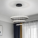 Candelabru LED Circular 72W – 220V, Design Modern, 3 Cercuri (20/40/60 cm), Negru, Iluminare pentru Living, Dining, Hol, 3 Temperaturi de Culoare, CCT